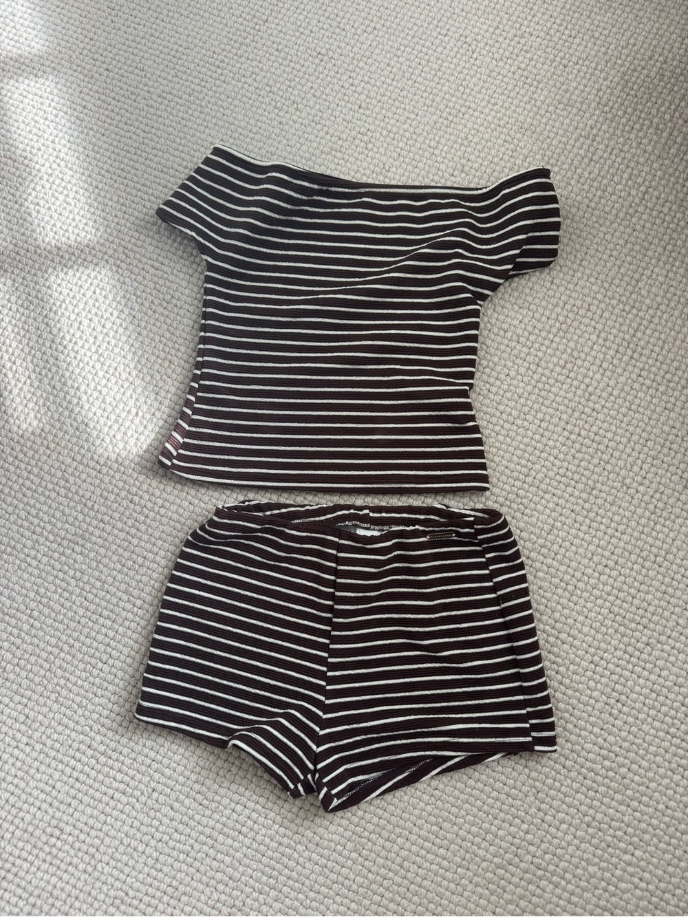 Missguided Black & White Striped Off-Shoulder Lounge Set